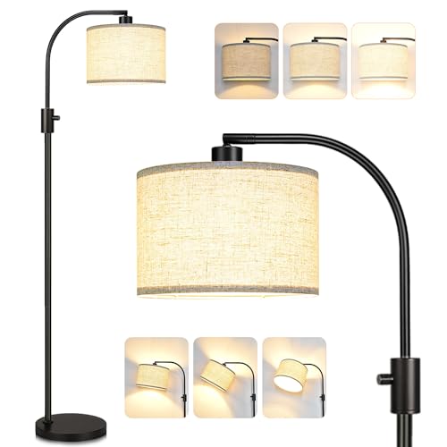 Dimmable Floor Lamp, 1200 Lumens LED Bulb Included, Gold Arc Floor Lamps for Living Room Modern Standing Lamp with Linen Shade, Tall Lamp for Living Room Bedroom Office Reading Room Nursery