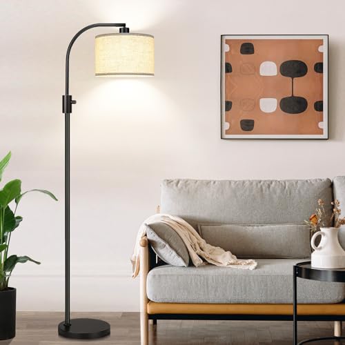 Dimmable Floor Lamp, 1200 Lumens LED Bulb Included, Gold Arc Floor Lamps for Living Room Modern Standing Lamp with Linen Shade, Tall Lamp for Living Room Bedroom Office Reading Room Nursery