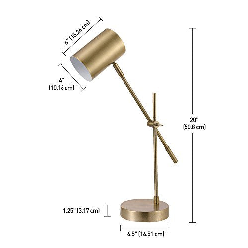 20" Desk/Table Lamp, Matte Brass Finish, Adjustable Height, Balance Arm, in-Line Rocker On/Off Switch