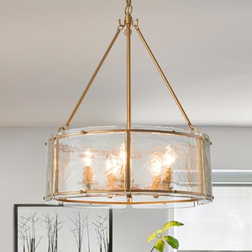 Black Glass Drum Chandeliers for Dining Room,20.47" Dining Room Light Fixtures Over Table,Hanging Pendant Light for Hight Ceiling,Foyer,Living Room,Entryway,Kitchen