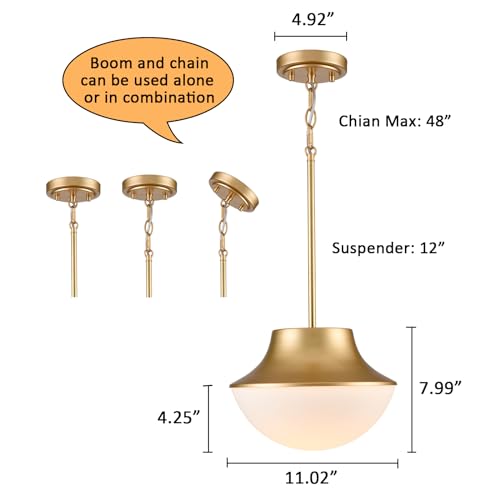 Modern Gold Semi Flush Mount Ceiling Light Fixture Brass Metal Round Bowl Shape Milk Glass Light Fixture Ceiling Mount for Bathroom Bedroom Hallway Entrance Staircase Office Living Room