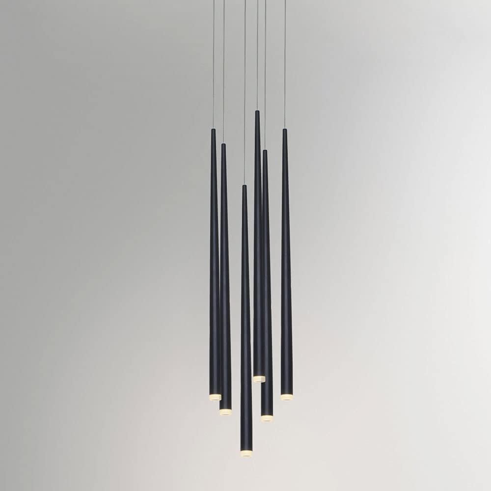 Modern Pendant for Kitchen Island, Linear Chandelier 6 Lights Cluster Bar for Dining Room, Black Warm White Dimmable