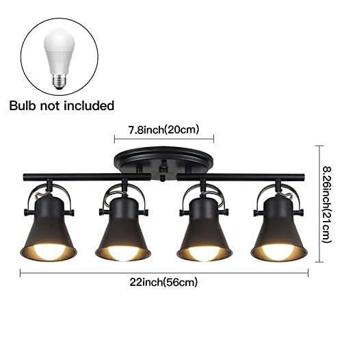 3-Light Track Lighting Kit,Black Semi Flush Mount Ceiling Light with 3 Rotatable Light Heads,Industrial Accent Lighting for Livingroom,Bathroom,Hallway,Art Wall,Bathroom,Kitchen.(3-Light)