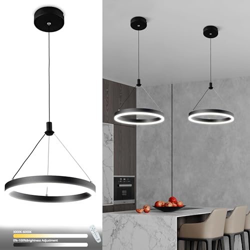 Dimmable Modern LED Chandelier for Kitchen Island Round Pendant Light, Flush Mount Modern Simple Irregular Ring Pendant Light Fixture for Bedroom, Living Room, Dining Room, 4000K(15W)…