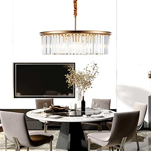 23" 8-Light Modern Crystal Chandelier Light Fixtures 2 Rings Gold Luxury Chandeliers for Dining Room Round Hanging Pendant Lighting for Living Room Kitchen Entryway Bedroom