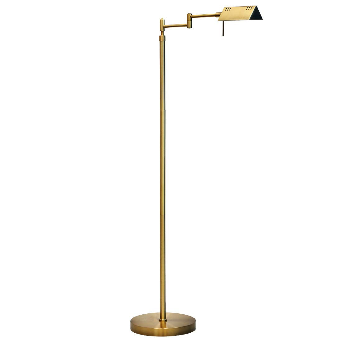 Dimmable LED Pharmacy Floor Lamp, 12W LED, Full Range Dimming, 360 Degree Swing Arms, Adjustable Heights, Standing Lamp for Reading, Sewing, and Craft, ETL Listed, Antique Brass (Gold)