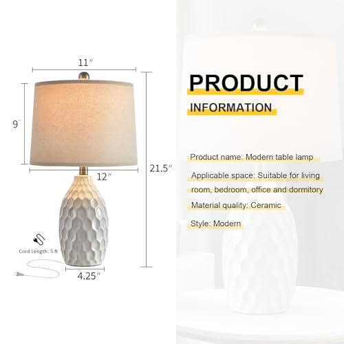 Modern Ceramic Table Lamp Set of 2 Industrial Boho Metal Bedside Lamp for Living Room Office Nightstand Lamp for Bedroom