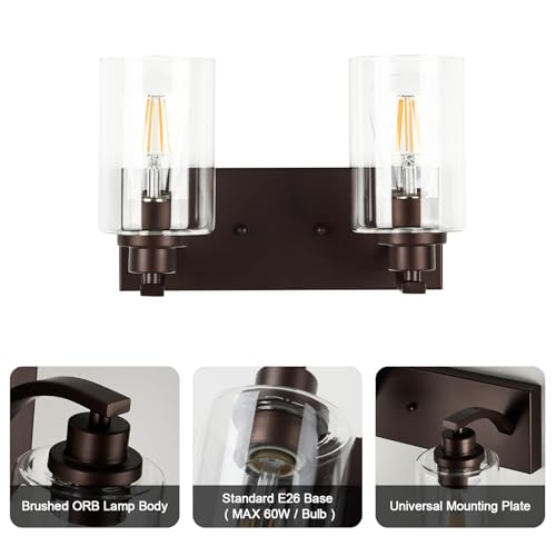 2-Light Bathroom Light Fixtures Modern Chrome Vanity Lights for Bathroom Lighting fixtures Over Mirror with Clear Glass Shade for Cabinet Mirror Bedroom Hallway