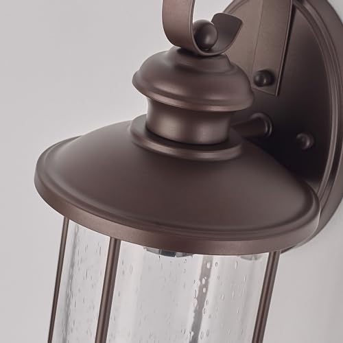 Oil Rubbed Bronze Outdoor Light Sconces Wall Mount, Clear Seedy Glass Large Exterior Porch Wall Lantern, 12.5" Outside Lights for House, Front Porch, Patio, Backyard