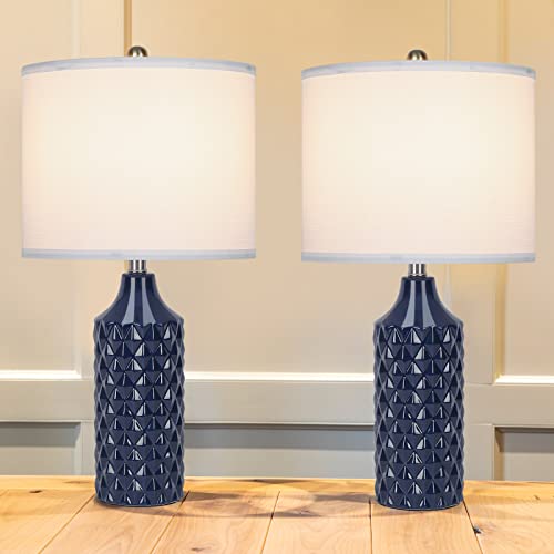 Ceramic Table Lamps Set of 2, White Modern Bedside Lamp 25" Nightstand Lamp 3-Way Dimmable Lamp for Bedroom Living Room End Table Lamp Farmhouse Lamp Side Table Lamp, Bulbs Included