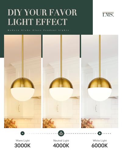 Modern Pendant Lighting Gold Globe Pendant Light Fixture, Mid Century Chandelier One Light Hanging Fixture for Kitchen Island, Adjustable Indoor Lighting for Dinning Room Bedroom, LMS-187