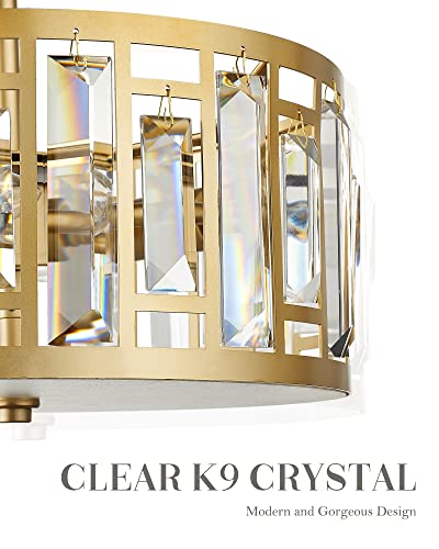 Crystal Semi Flush Mount Chandelier, 11'' Gold Ceiling Light, Modern Flush Mount Light Fixture for Bedroom Kitchen Laundry Entryway, CL4832-1W-PG