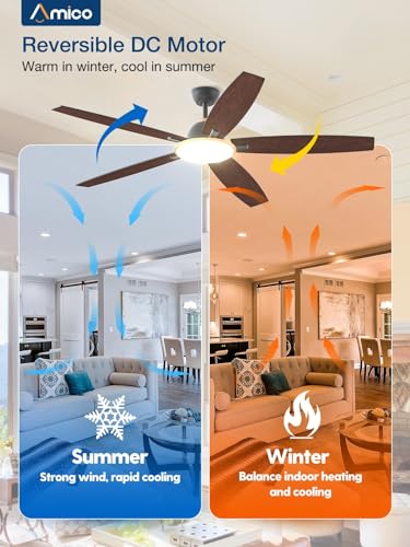 Ceiling Fans with Lights, 52 inch Smart Ceiling Fan with Remote/APP/Alexa Control, Reversible DC Motor, 5 Blades, 6 Speeds, 3CCT, Dimmable, Noiseless, Wifi Ceiling Fan for Bedroom, Farmhouse