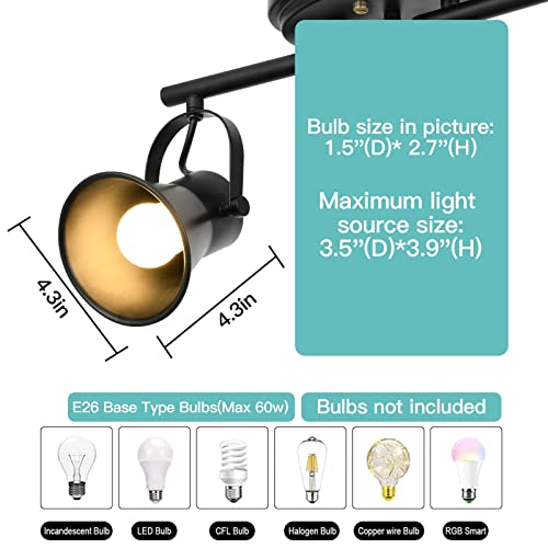 3-Light Track Lighting Kit,Black Semi Flush Mount Ceiling Light with 3 Rotatable Light Heads,Industrial Accent Lighting for Livingroom,Bathroom,Hallway,Art Wall,Bathroom,Kitchen.(3-Light)