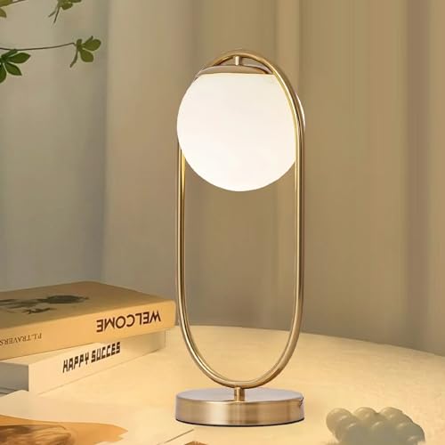 Gold Table Lamp Mid Century Modern Gold Desk Lamp White Glass Shade Nightstand Lamp Small Table Lamp for Bedside Bedroom Living Room Office