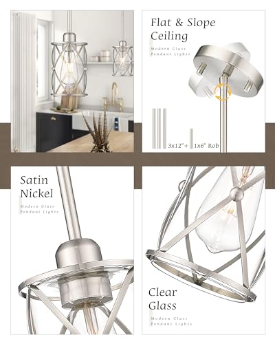 Brushed Gold Pendant Light Fixtures, 3-Light Modern Dining Room Cluster Pendant Light with Milky Glass, Mid Century Cage Hanging Pendant Lighting for Kitchen, Adjustable, CH9176BGW3