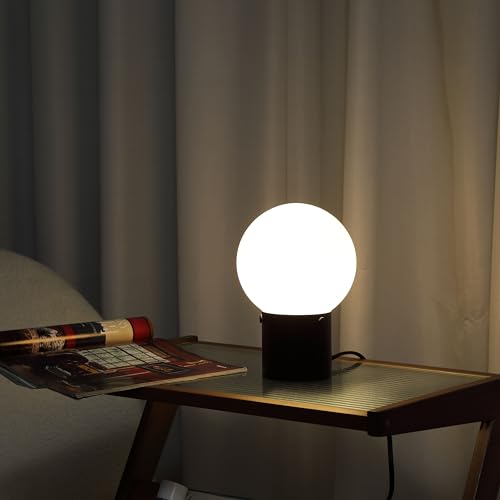 Gold Table Lamp for Nightstand with Frosted Glass Globe Lamp Shade, Mid Century Modern Bedside Lamp with Gold Metal Base, Small Nightstand Lamp Side Table Lamp for Bedroom Living Room Entryway