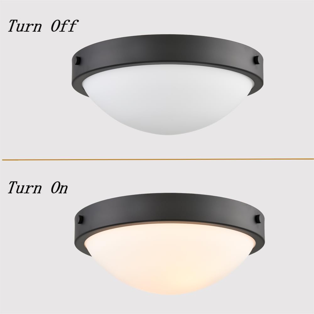 Black Flush Mount Ceiling Light Milk Glass Shade Ceiling Light Fixture Farmhouse 2-Light Modern Black Glass Flush Mount Light for Hallway Kitchen Bedroom Foyer