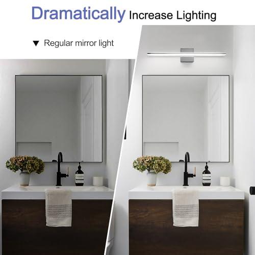 Bathroom Vanity Lights, 16 Inch 9W Bath Lamp Cool White 6000K Vanity Lighting Fixtures Black Modern Bathroom Bedroom Wall Lighting for Mirror