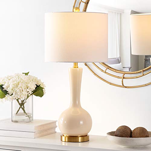 Lighting Collection Gaetna Modern Contemporary Ivory Glass 27-inch Bedroom Living Room Home Office Desk Nightstand Table Lamp (LED Bulb Included)