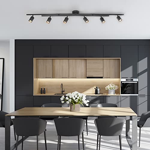 6-Light Track Lighting, Matte Black, Center Swivel Bars