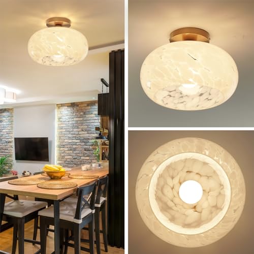 Semi Flush Mount Ceiling Light - Glass Ceiling Light Fixture Black Hallway Light Fixtures Modern Light Fixtures Ceiling for Bedroom Bathroom Entryway Kitchen Porch