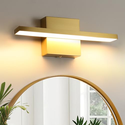 Gold Bathroom Light Fixtures Over Mirror, 20 Inch Brushed Brass Bathroom Vanity Light, LED Modern Wall Sconce 3000K Bar Vanity Lights for Bathroom Mirror Cabinets Bedroom