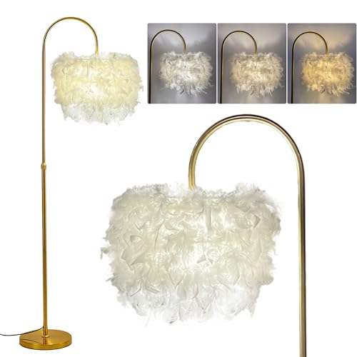 Floor Lamp White Natural Ostrich Unique Bedside Floor Lamps with Foot Switch Modern Gold Luxury LED Bulbs Resin Standing Light for Bedrooms Dining Room Living Room Kitchen 35 Pieces