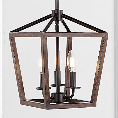 Lantern Dimmable Adjustable Metal LED Pendant Classic Traditional Farmhouse Dining Room Living Room Kitchen Foyer Bedroom Hallway, 10 in, Antique Gold