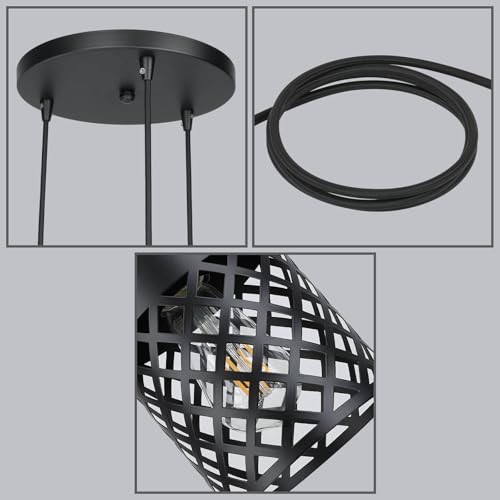 Lighting Farmhouse Black Pendant Lights Kitchen Island, Single Mini Pendant Light Metal Cage Adjustable Hanging Light Fixtures for Kitchen Island Dining Room Bar XB-P328-MB