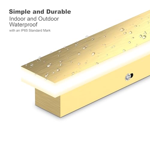 - 24 Inches Modern Outdoor Light Fixture - Rectangular Exterior Light Fixture - 19W 3000K - IP65 Anti Rust - Gold