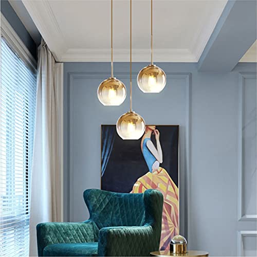 KCO Lighting 3 Light Globe Cluster Pendant Light Modern Glass Cluster Chandelier Gold Glass Pendant Light Fixture Mid Century Dining Room Chandelier Multi Pendant Light Fixture