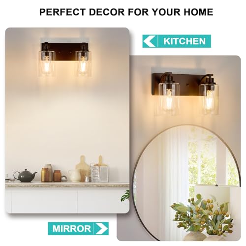 2-Light Bathroom Light Fixtures Modern Chrome Vanity Lights for Bathroom Lighting fixtures Over Mirror with Clear Glass Shade for Cabinet Mirror Bedroom Hallway