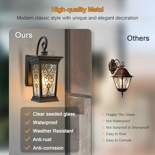 Outdoor Wall Lights Fixture, Exterior Wall Lanterns, Waterproof&All-Weather Wall Sconce, Porch Outside Lights for Entryway, House Front Door Patio Garage, E26 Base&Clear Seeded Glass.