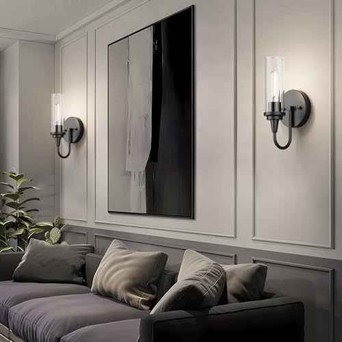 Black Wall Sconces Set of Two, Sconces Wall Lighting Hardwired Wall Sconce Indoor Wall Light for Living Room Hallway (Exclude Bulb)