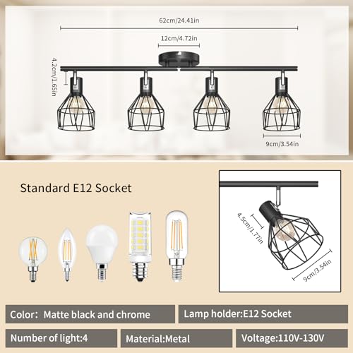 6 Light Track Lighting Fixtures, Black Ceiling LED Track Lighting Kit with Flexibly Rotatable Track Heads&G10 Socket, Modern Ceiling Spotlight for Kitchen, Office, Closet, Studio, Bedroom