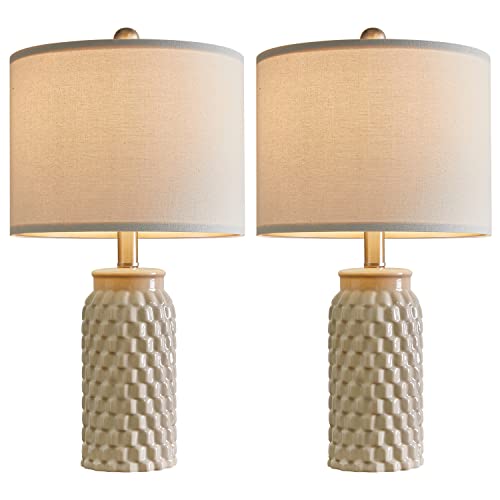 20.5" White Modern Ceramic Bedside Lamp Set of 2 for Bedroom Decor Farmhouse Table Lamp for Living Room Office Dorm