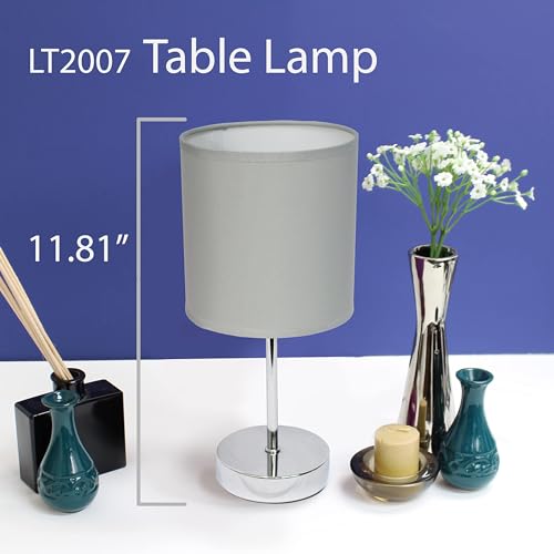 Chrome Mini Basic Table Lamp with Fabric Shade, White