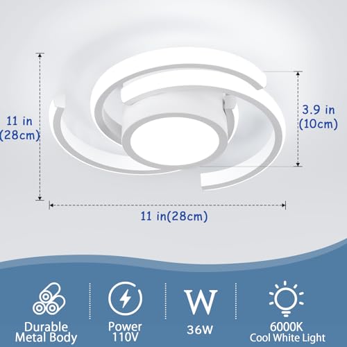 LED Modern Ceiling Light,6000K Semi Flush Mount Ceiling Light Fixture,Unique Ceiling Light for Living Room Bedroom Corridor Aisle Hallway Indoor Ceiling Lamp (D11 in*H2.9 in; 33W)