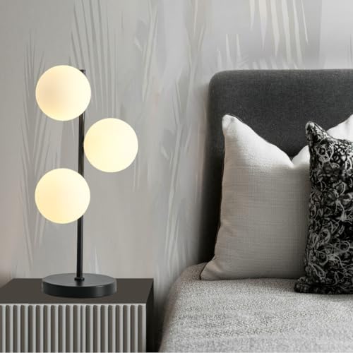 Mid Century Gold Globe Table Lamp Modern U-Shape 2-Light Desk Table Light with Milk White Glass Shade Metal Base Nightstand Lamp for Bedroom Bedside,G9 Bulb