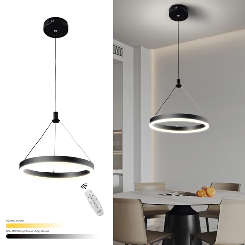 Dimmable Modern LED Chandelier for Kitchen Island Round Pendant Light, Flush Mount Modern Simple Irregular Ring Pendant Light Fixture for Bedroom, Living Room, Dining Room, 4000K(15W)…