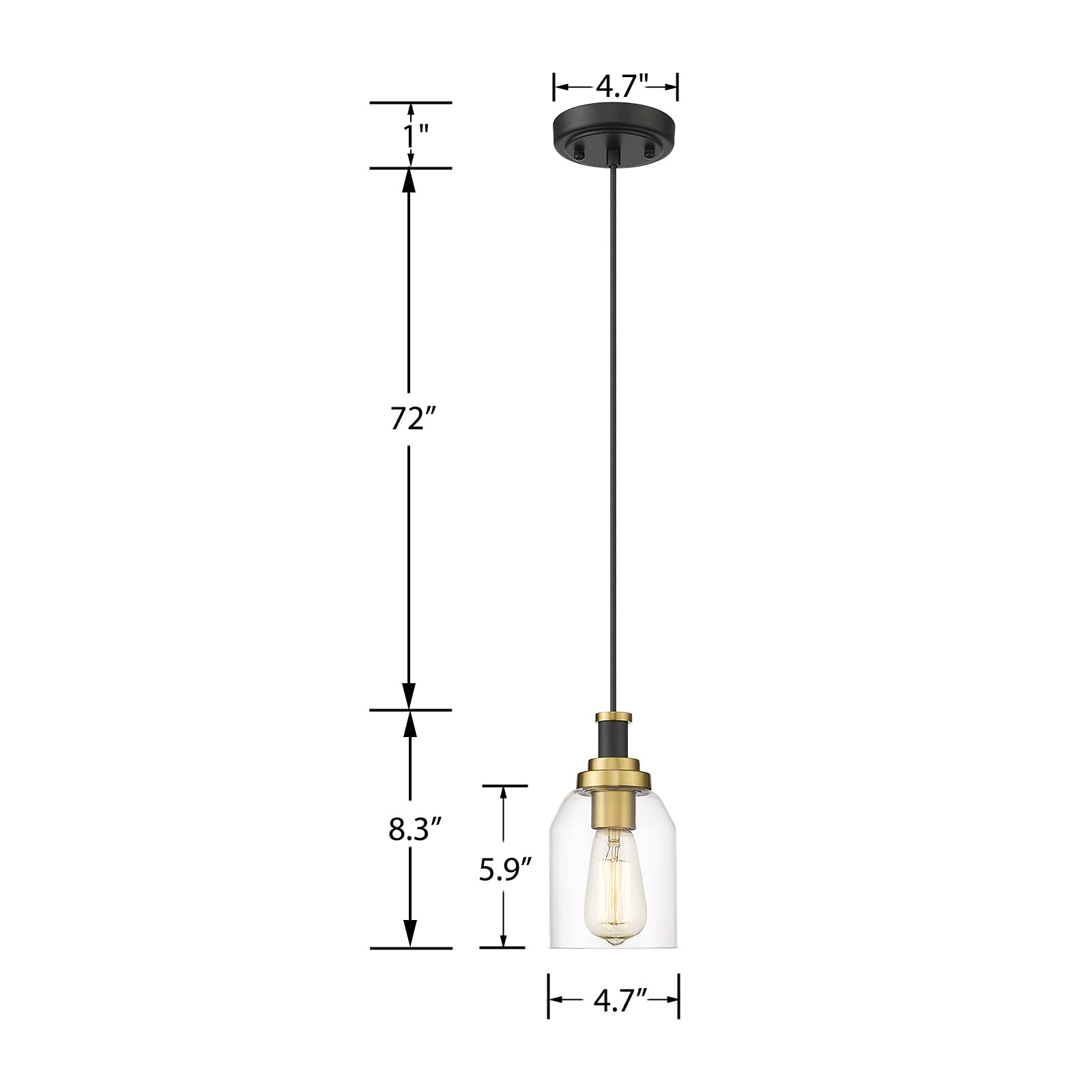 zeyu 3-Light Pendant Light Fixture, Modern Cluster Pendant Lighting, Hanging Light Fixture for Kitchen Island, Clear Glass Shade, Black and Gold Finish, ZG33-3 BK+BG