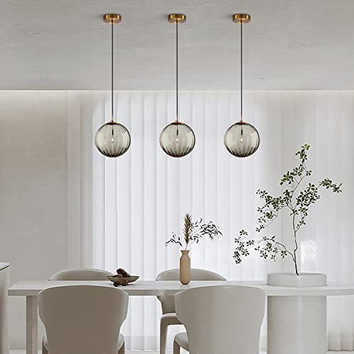 KCO Lighting Modern Gold 3 Light Hanging Pendant Light Large Smoke Glass Globe Cluster Chandelier Brush Brass Kitchen Island Light Fixture Nordic Multi Light Pendant Lighting