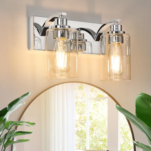 2-Light Bathroom Light Fixtures Modern Chrome Vanity Lights for Bathroom Lighting fixtures Over Mirror with Clear Glass Shade for Cabinet Mirror Bedroom Hallway