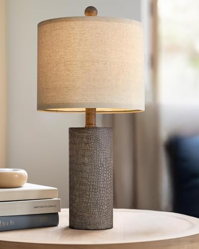 20.5" Farmhouse Lamp Single Resin Table Lamps for Living Room Bedroom Entryway Table Office Dorm Boho Nightstand Small Table Lamp Industrial End Side Table Lamps Gray