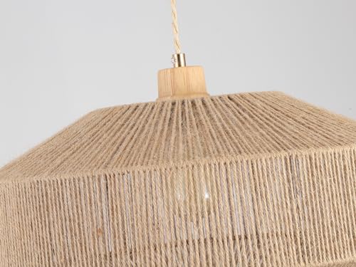 Coastal Large Woven Pendant Light Fixture 17.8 inch One-Light Adjustable Natural Hemp Rope Cage Pendant Lighting for Kitchen Island Dining Room Living Room Farmhouse