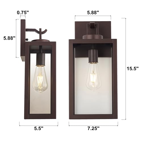 Outdoor Wall Sconce 2 Pack, 11 Inch Photocell Outdoor Wall Light with E26 Base Socket, Clear Glass Bronze Exterior Lights for House, Front Door, Porch