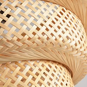 Boho Bamboo Pendant Light, 23.64in Bohemian Hand-Woven Rattan Chandelier Coastal Wicker Lighting Fixtures Hanging Lamp for Kitchen Island Dining Living Room Restaurants Bedroom