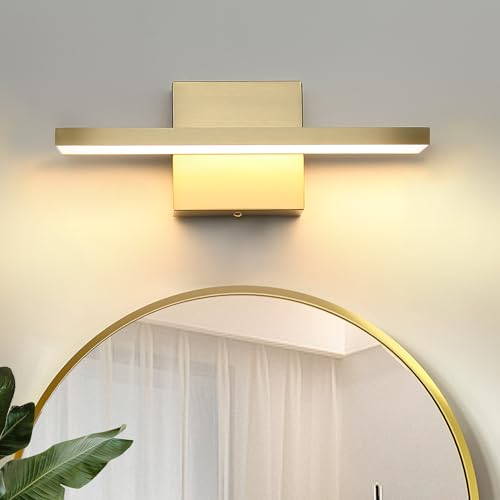 Gold Bathroom Light Fixtures Over Mirror, 20 Inch Brushed Brass Bathroom Vanity Light, LED Modern Wall Sconce 3000K Bar Vanity Lights for Bathroom Mirror Cabinets Bedroom