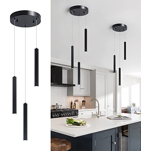 Modern Pendant Lighting 5-Light Linear Chandeliers Dimmable LED Pendant Lights Kitchen Island Lighting with Matte Black Finish and Acrylic Shades for Kitchen Island and Dining Room…